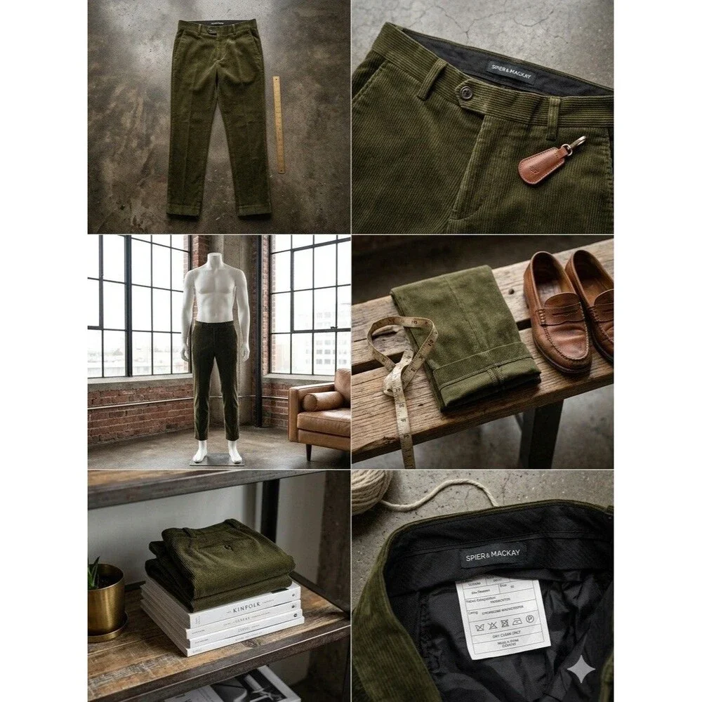 NWOT Spier & Mackay Slim Trousers 30 Olive Green Corduroy Flat Front Men 30x27 - Picture 1 of 9